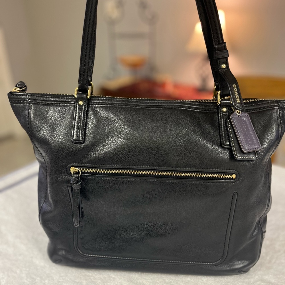 Coach Black Pebbled Leather “Poppy” Tote  - Mint